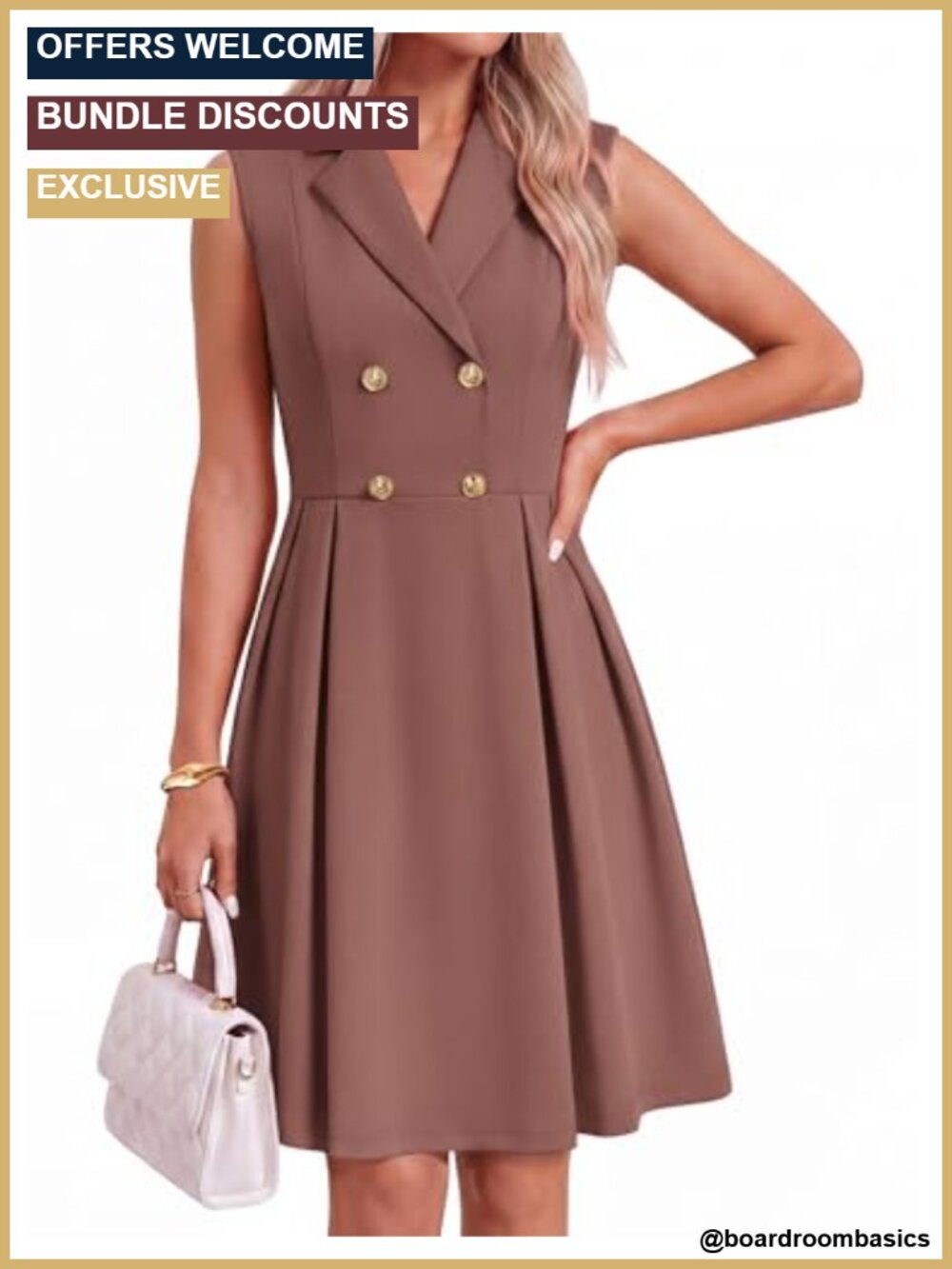 Women's Business Casual A-Line Midi Dress V-Neck Sleeveless Pleated